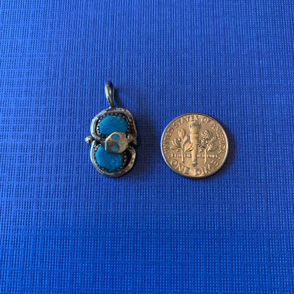 Effie C Calavaza Snake Turquoise and Silver Pendant, Zuni, Native American